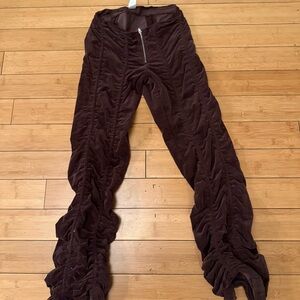 Y2K Ruched Velvet Pants in Brown Small